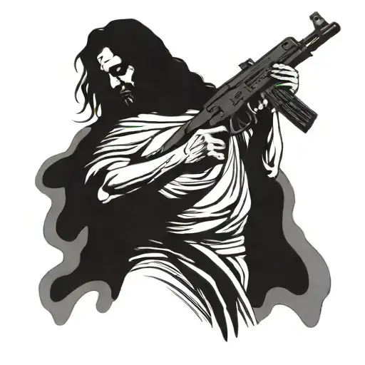 Jesus Standing With Ak 47 Assault Rifle