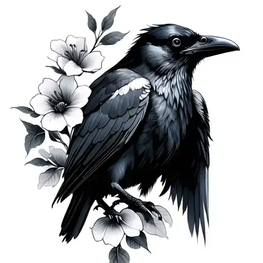 Raven With Flowers