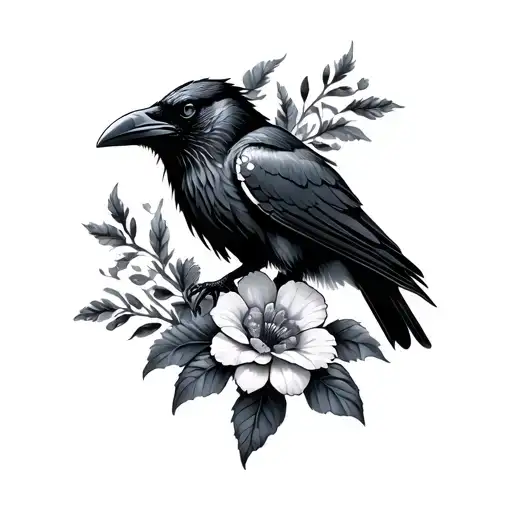 Raven With Flowers