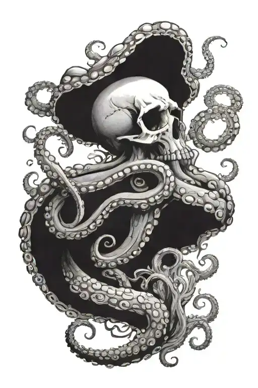 An Octopus With A Human Skull As Its Head Sitting On Top Of A Long Skinny Piece Of Coral