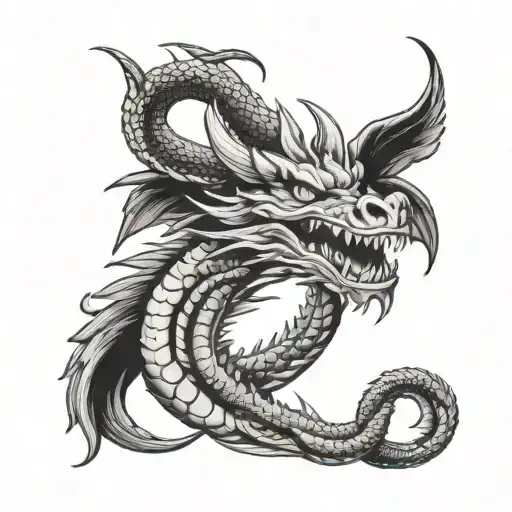 American Traditional Black Grey Dragon