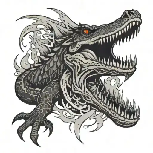 Fire And Crocodile And Element Symbol
