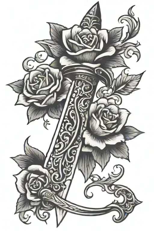 Traditional Style Dagger And Flower