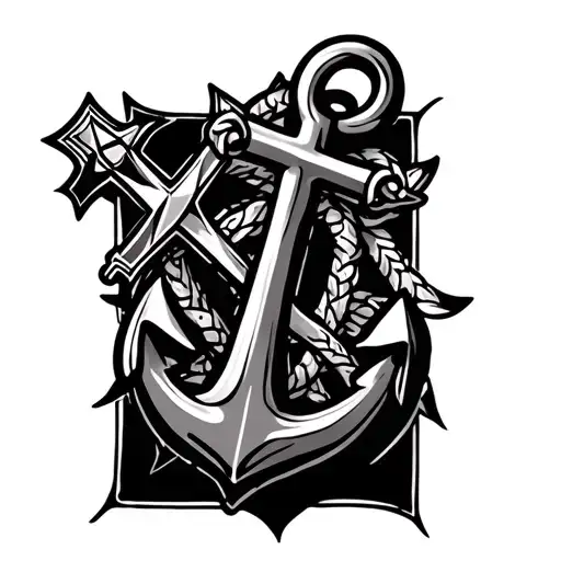 Anchor With Cross And Compass Intertwined