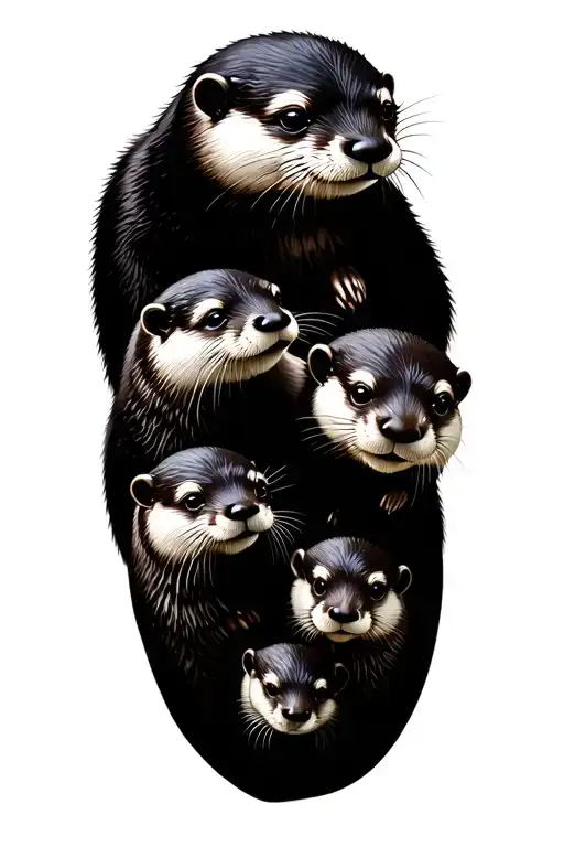 Family Of 4 Otters