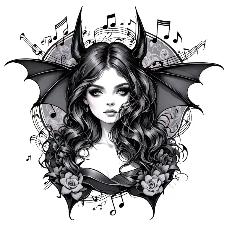 Feminine Bat Music Note Intertwined