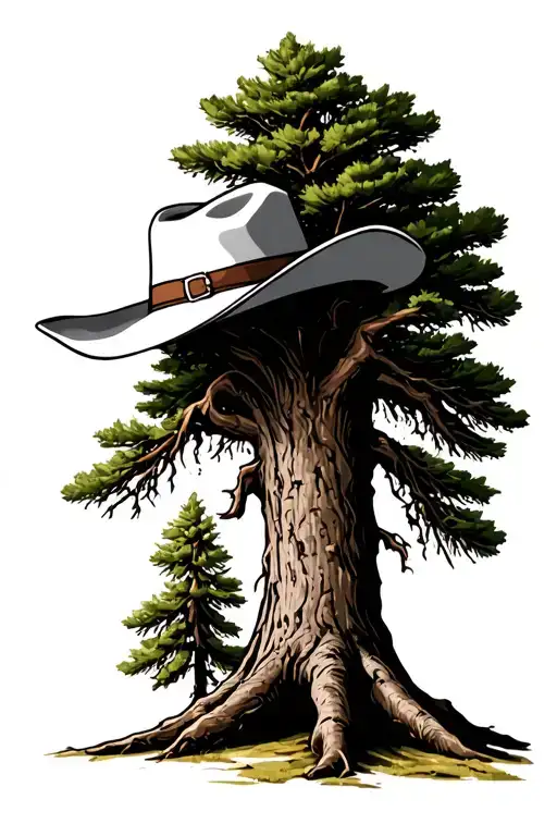 Cypress Tree With Cowboy Hat Leaning On 6