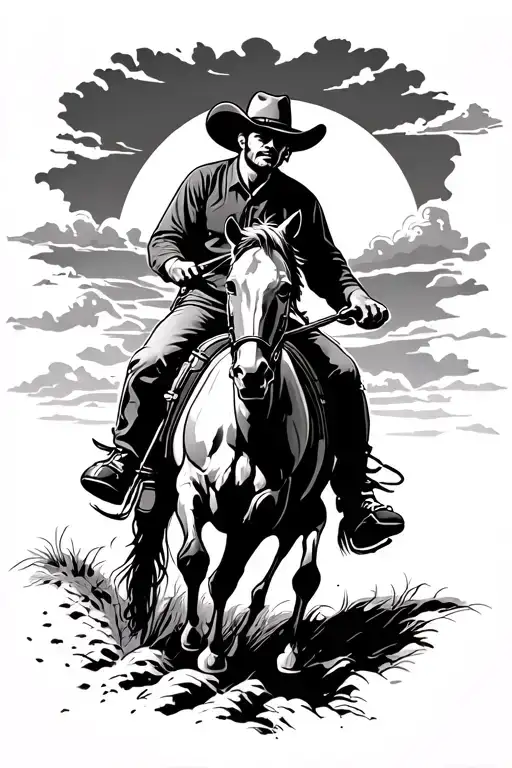 Cowboy Riding Into The Sunset