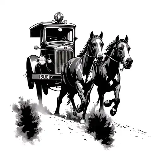 Steam Fire Truck With Three Horse Galloping And Great Dane In Front