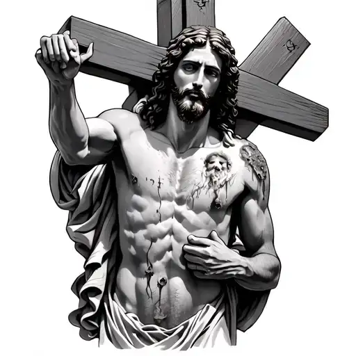 Jesus Carrying The Cross With Several Wounds Across His Body