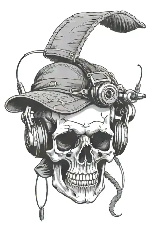 Skull With Cap And Headphones Listening To Music