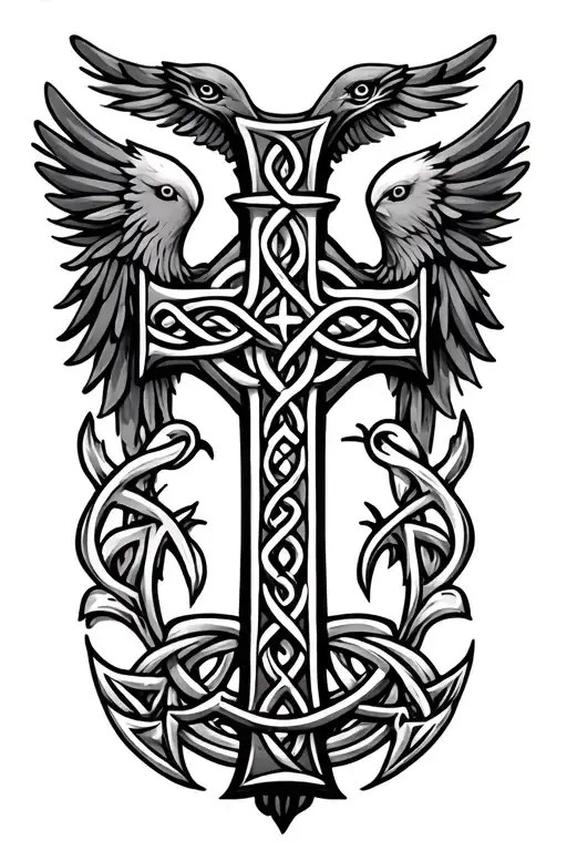 Irish Celtic Cross And German Bird Symbol