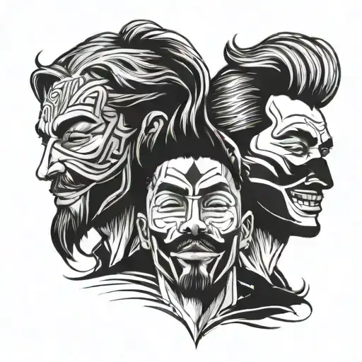 A Male Face With No Distinct Features Hidden Beneath Two Masks - One Happy And One Sad