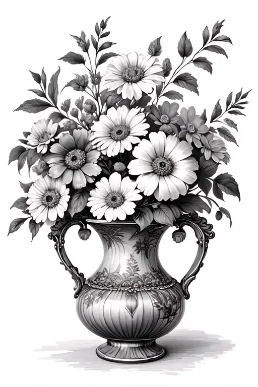 Antique Vase With Different Flowers Growing