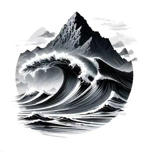 A Wave Breaking Against A Mountain Peak
