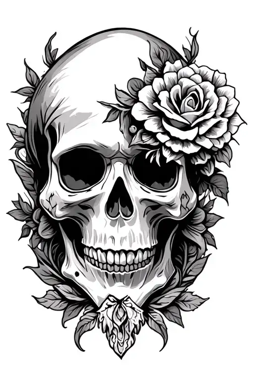 Santa Muerte Style Illustration Half Skull Surrounded