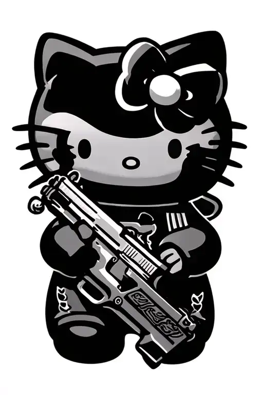 Hello Kitty Smoking Joint Holding A Gun