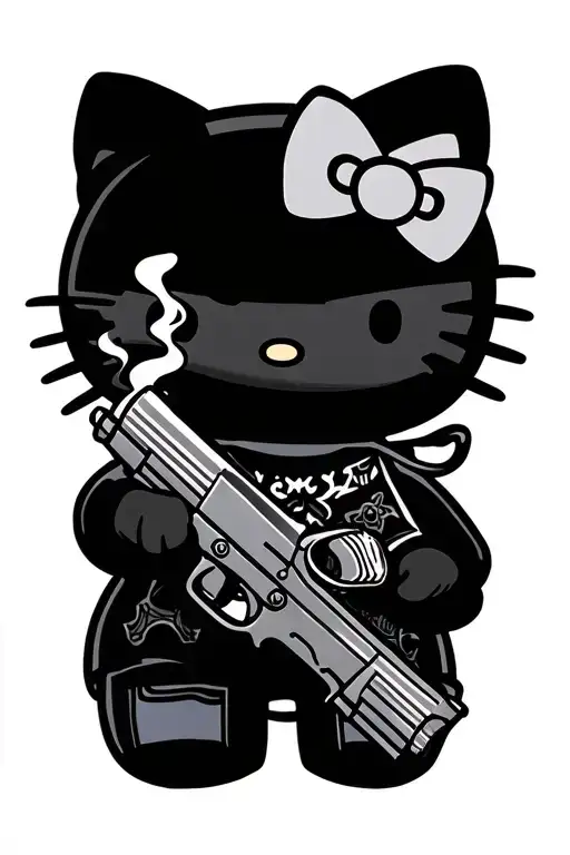 Hello Kitty Smoking Joint Holding A Gun