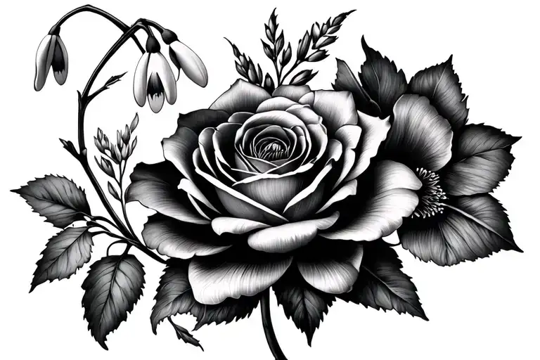 Snowdrop & Rose & Larkspur & Waterlilly & Poppy