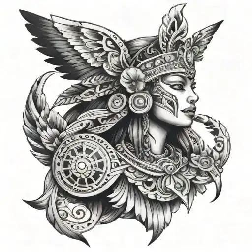 Nahuatl Female Tattoo Based On Strength And Courage