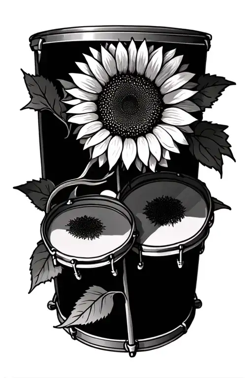 Sunflower Drums Musical Notes Intertwined