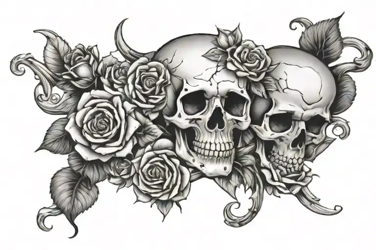 Skull Roses Cross Chest Tattoo Design Symmetrical