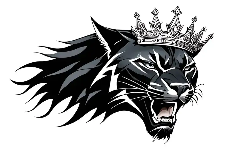 Black Panther Head Chest Tattoo Design With A Crown