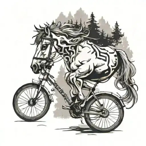 A Horse With Headphones Listening To Music While Biking Through A Forest