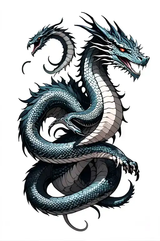 Mech Dragon With Snake Full Leg Tattoo Design Incorporating