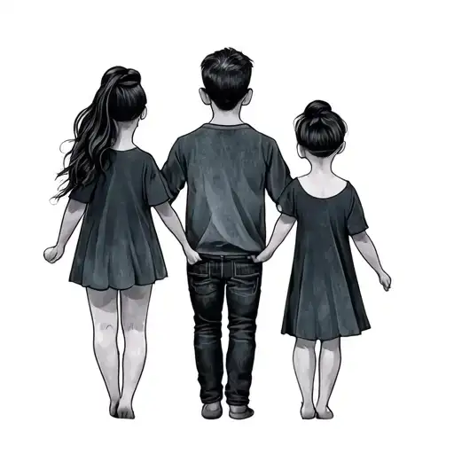 Dad And Two Daughters Minimalist