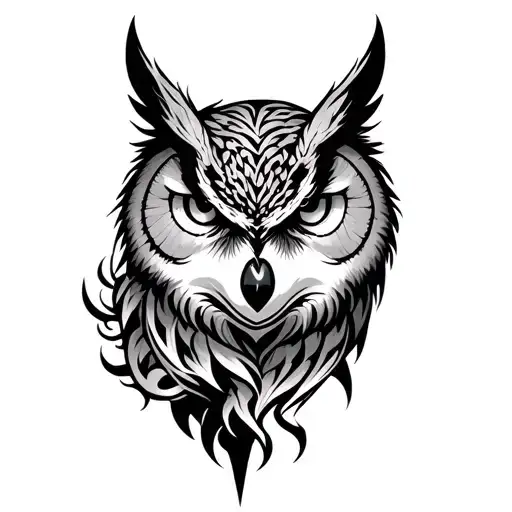 Owl Head And Wolf Head Intertwined
