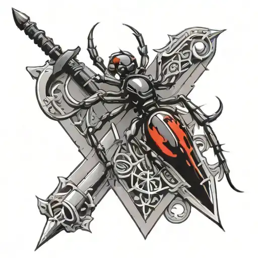 Black Widow Spider And Sword With Roman Numerals On It
