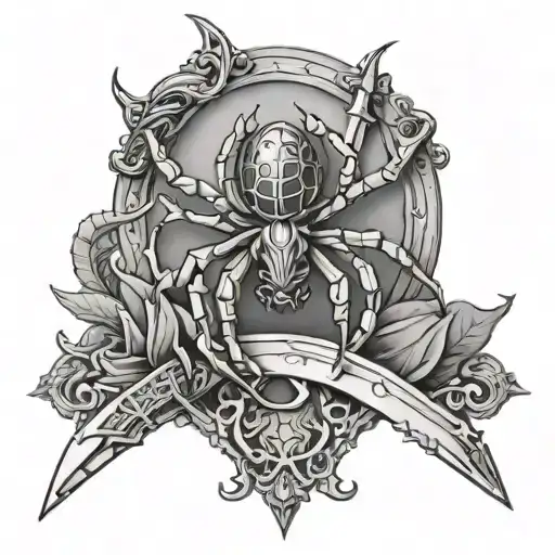 Spider Sitting On Side Of Old Sword