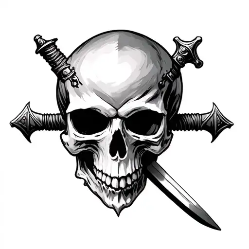 Skull And A 1 Sword Going Through