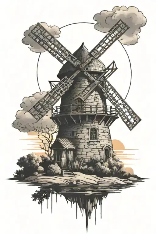 Windmill Tower With Sunset