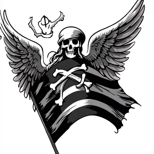 Blag Tattered Pirate Flag With Angels Wings