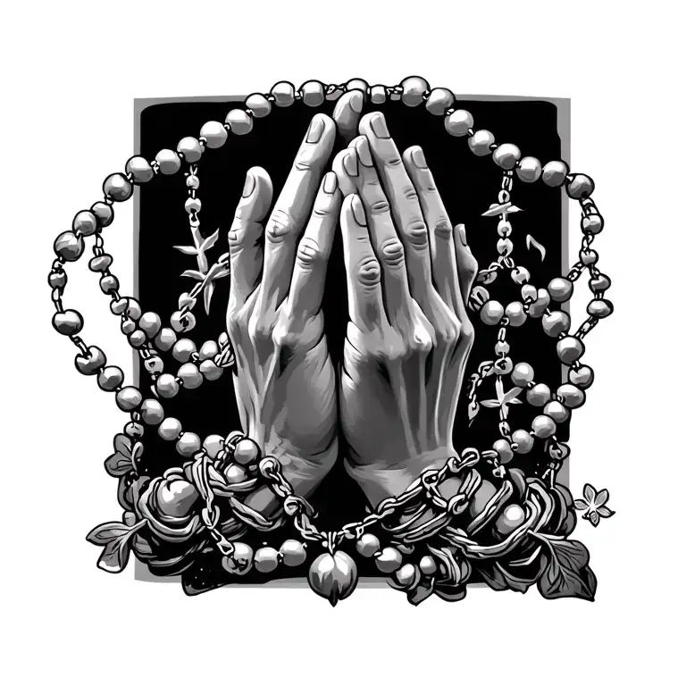 Praying Hands Surrounded By Rosary Beads