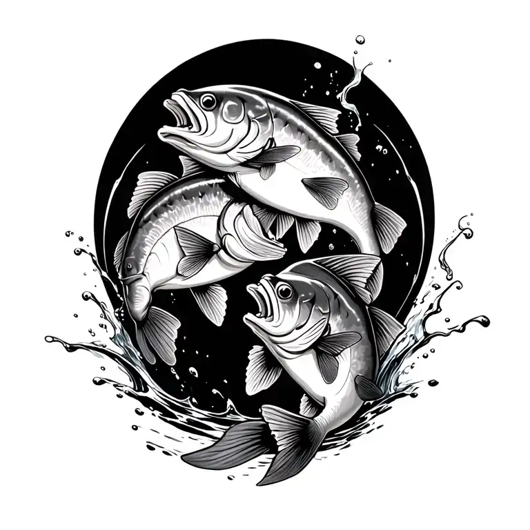 Two Bass Fish Jumping Water