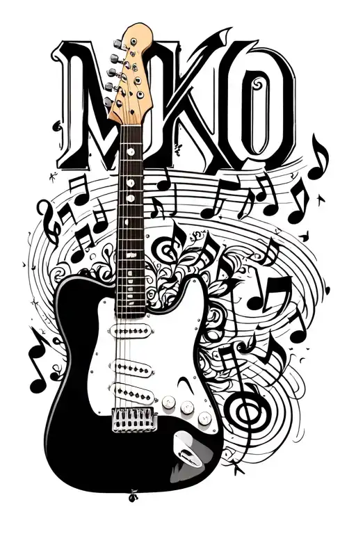 Telecaster Guitar And Music Note In Letters Mko