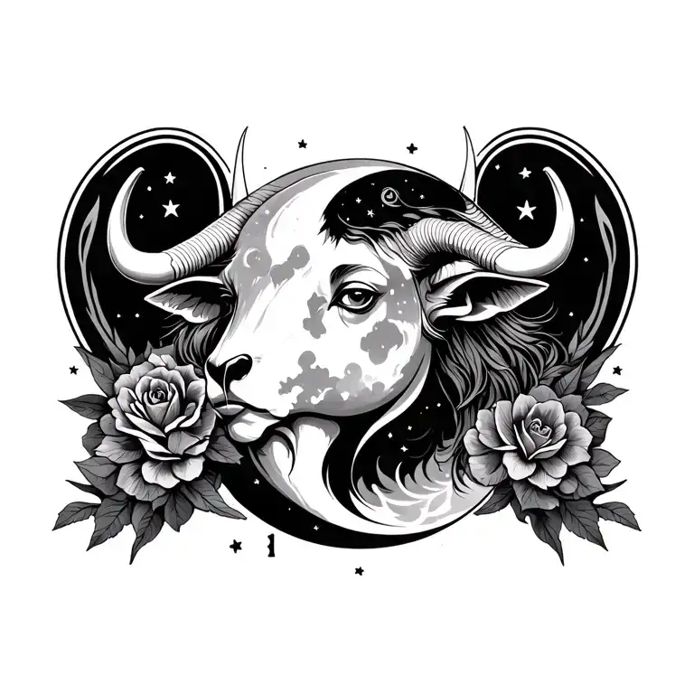 Neck Tattoo Design With Moon And Taurus Zodiac Sign