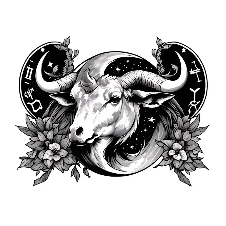 Neck Tattoo Design With Moon And Taurus Zodiac Sign