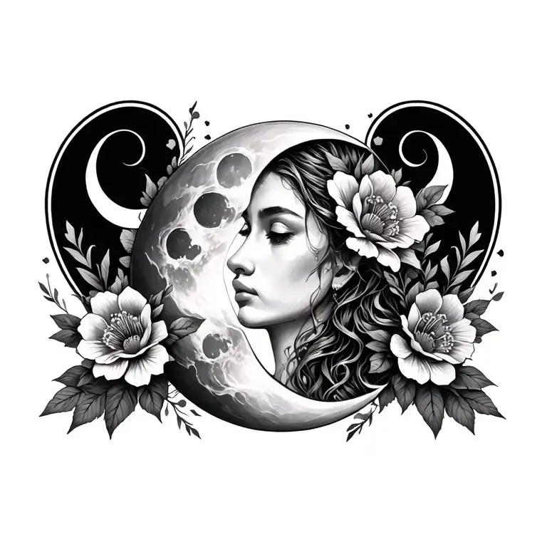 Neck Tattoo Design With Moon And Flowers