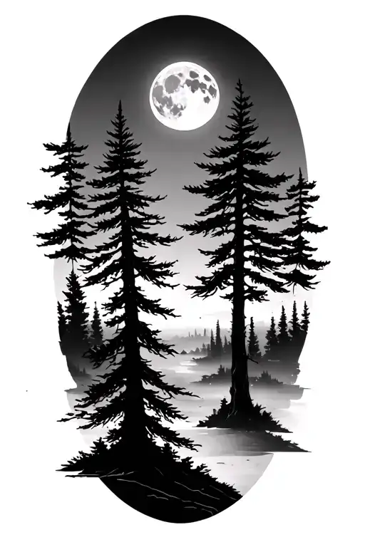 Pine Tree Under The Moon