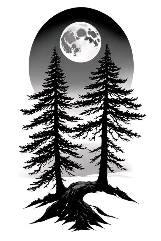 Pine Tree Under The Moon