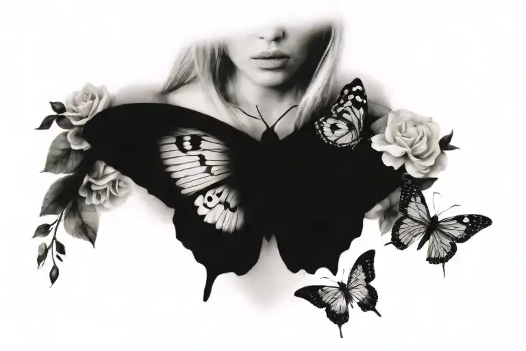 Butterfly And Owls On Female Collarbone