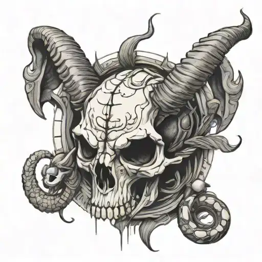 Goat Skull With Snake Skeleton Around It And Macabre Atmosphere