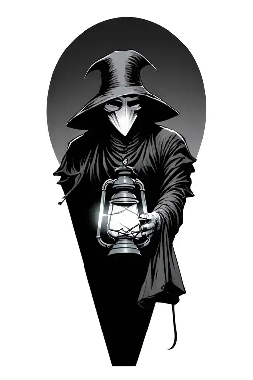 Plague Doctor Holding A Lantern Upper Body Only Emphasis On Face