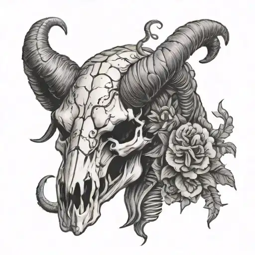 Ram Skull With Snake Skeleton Around It And Macabre Atmosphere
