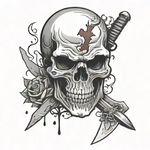 Skull In Aski Mask Holding A Knife With Blood On It