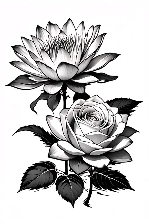 Water Lily And Rose